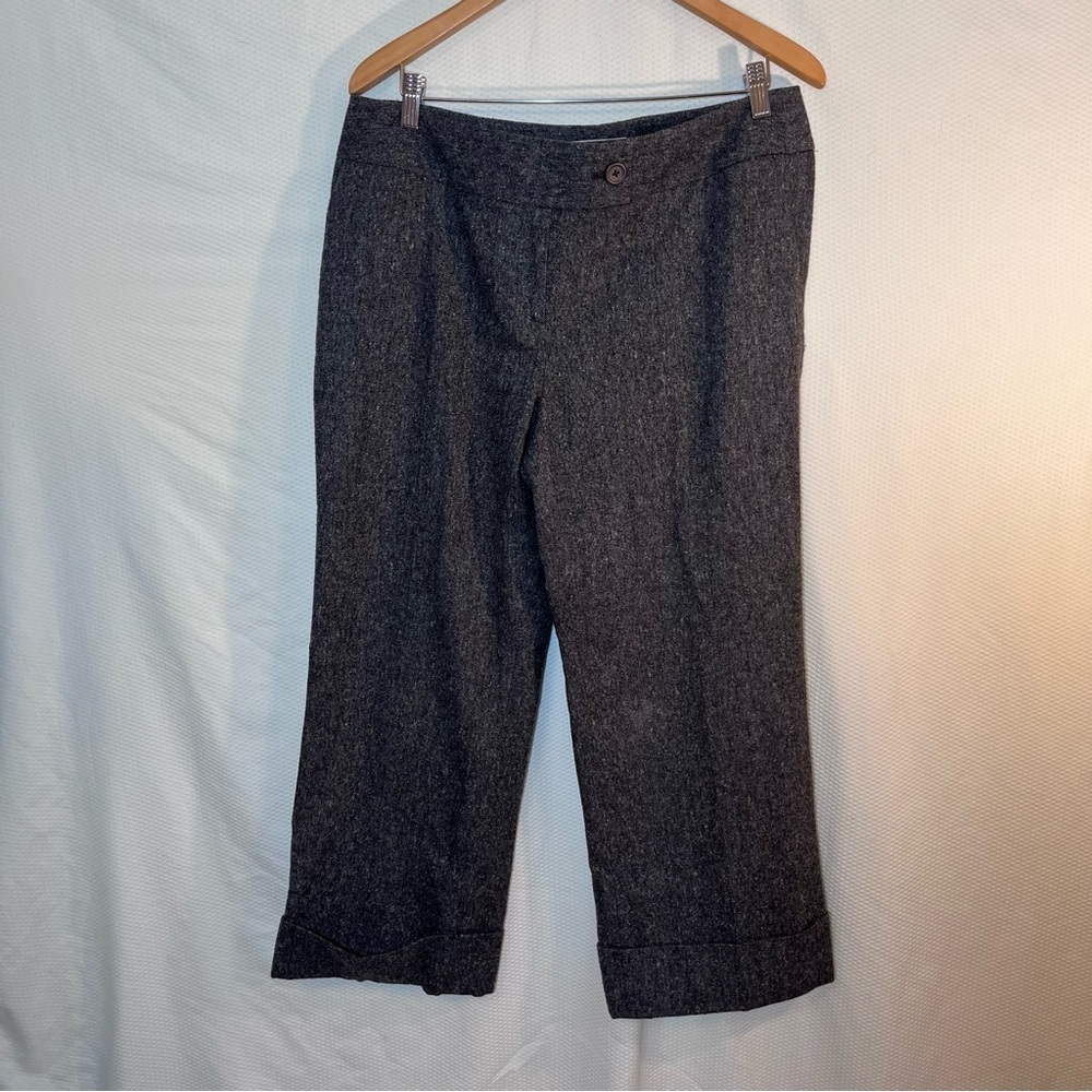 Caslon Grey Wool Blend Tweed Cropped Trouser Pants Size 14 Career Workwear Cuffs - Picture 2 of 11